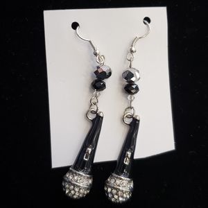 Rhinestone embellished microphone earrings